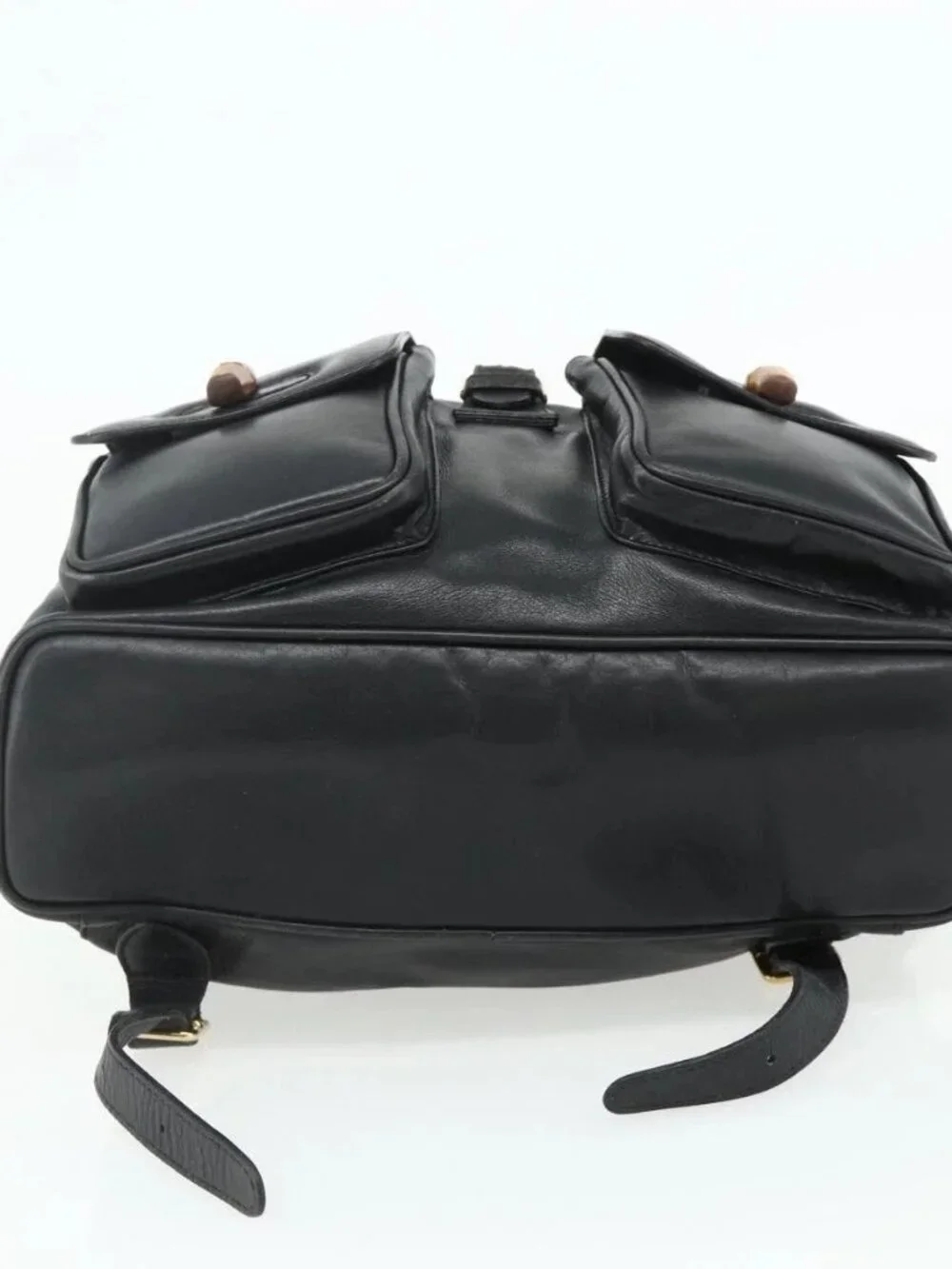 GUCCI Bamboo Backpack Leather Black Gold 003 1998 0016 Auth 176041